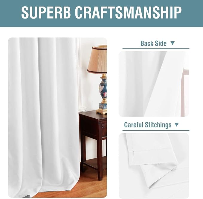 H.VERSAILTEX White Window Curtains 63 Inch Length Thermal Insulated Window - Image 3