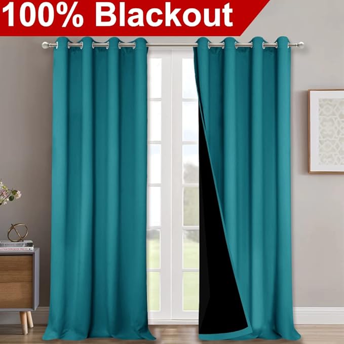 NICETOWN Peacock Teal 100% Blackout Curtains - Image 2