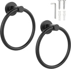 SetSail Towel Holder for Bathroom Wall Matte Black Towel Ring, 2 Pack