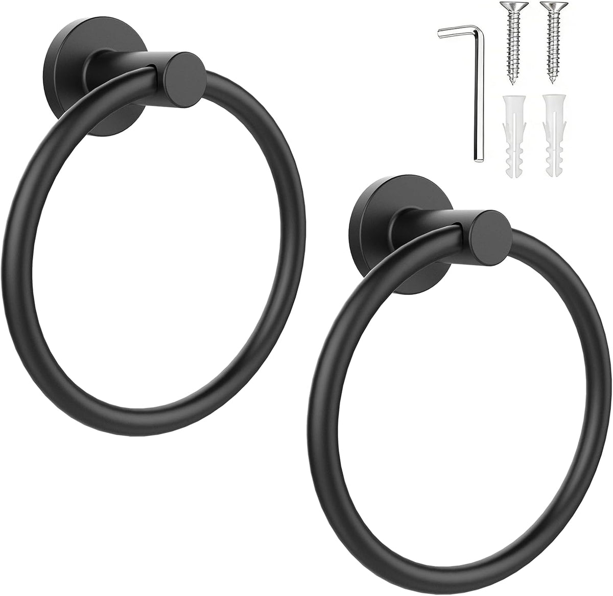 SetSail Towel Holder for Bathroom Wall Matte Black Towel Ring, 2 Pack