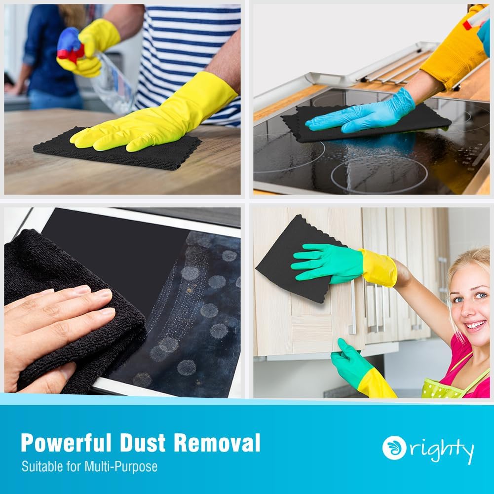 Orighty Microfiber Cleaning Cloth Bulk, 150 Pack Shop Towels 12x12in, Black