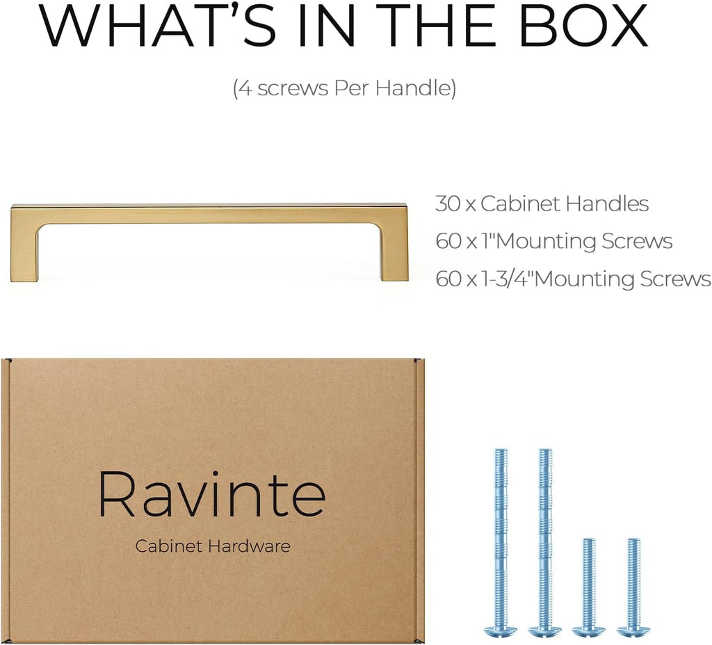 Ravinte Champagne Bronze Kitchen Square Cabinet Handles 5 Inch 30 Pack