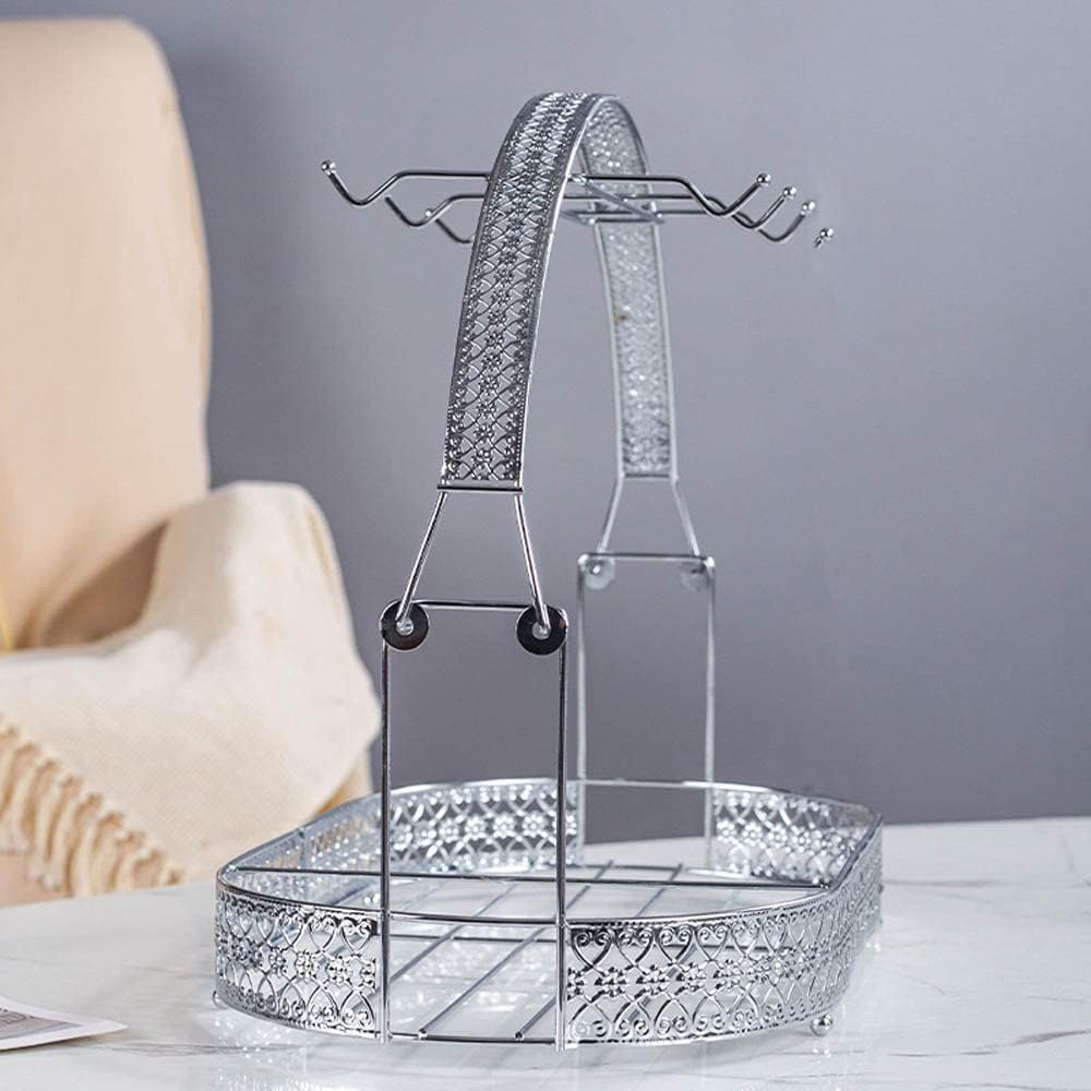 Mug and Coffee Cup Holder Stand for Kitchen Counter, Wrought Iron, Silver
