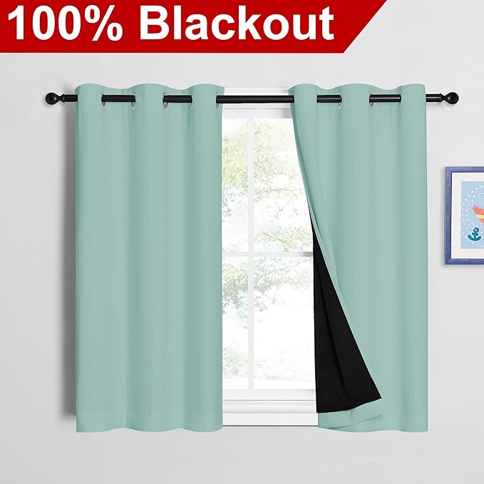 NICETOWN Aqua Blue 100% Blackout Curtains 45 inches Long, 2 Thick Layers - Image 2