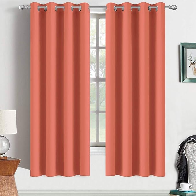 Yakamok Curtains 63 Inch Length Coral Orange Room Darkening Blackout Thermal by Yakamok