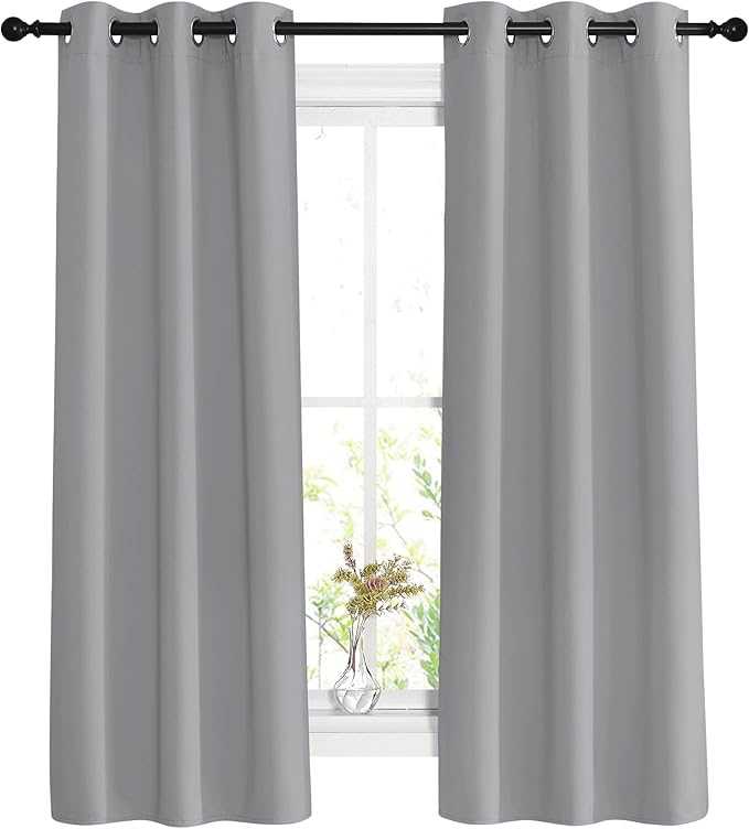 NICETOWN Silver Grey Bedroom Curtains 63 inch Length 2 Panels Set by NICETOWN