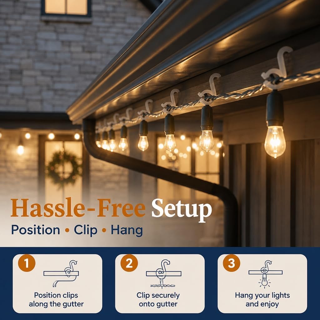 Holiday Joy Mighty Clip Hooks for Outdoor String Lights, 200 Pack