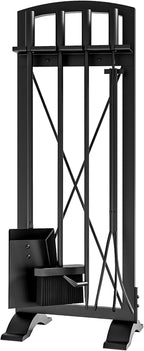 5 Pieces Wrouhgt Iron Fireplace Tools Set with Poker, Tongs, Shovel, Broom, Contemporary Design Fireplace Tools Set