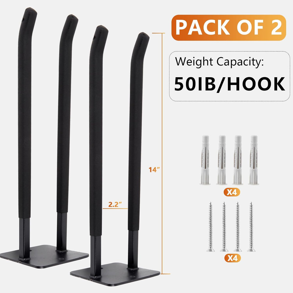 Sinoer 2 Pack Steel Wall Mount Double Garage Storage Hooks