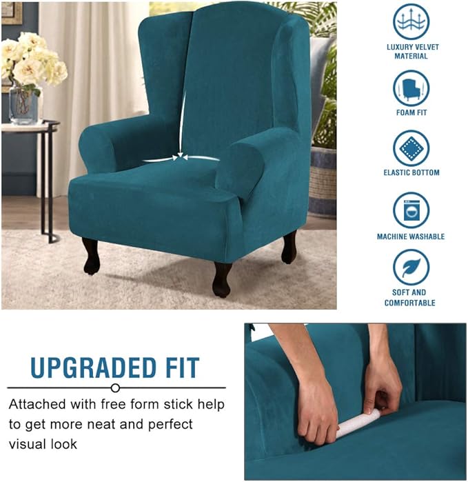 H.VERSAILTEX Wingback Chair Covers Velvet Plush Wing Chair Slipcover 1 Piece - Image 4