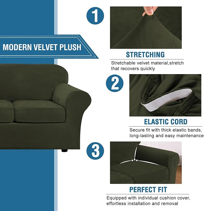 H.VERSAILTEX Rich Velvet Stretch 2 Piece Cover Chair Slipcover Sofa Cover - Image 3