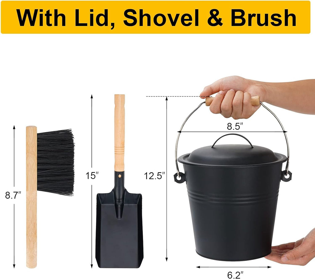 Mini Ash Bucket with Lid, Fireplace Ash Bucket - Black
