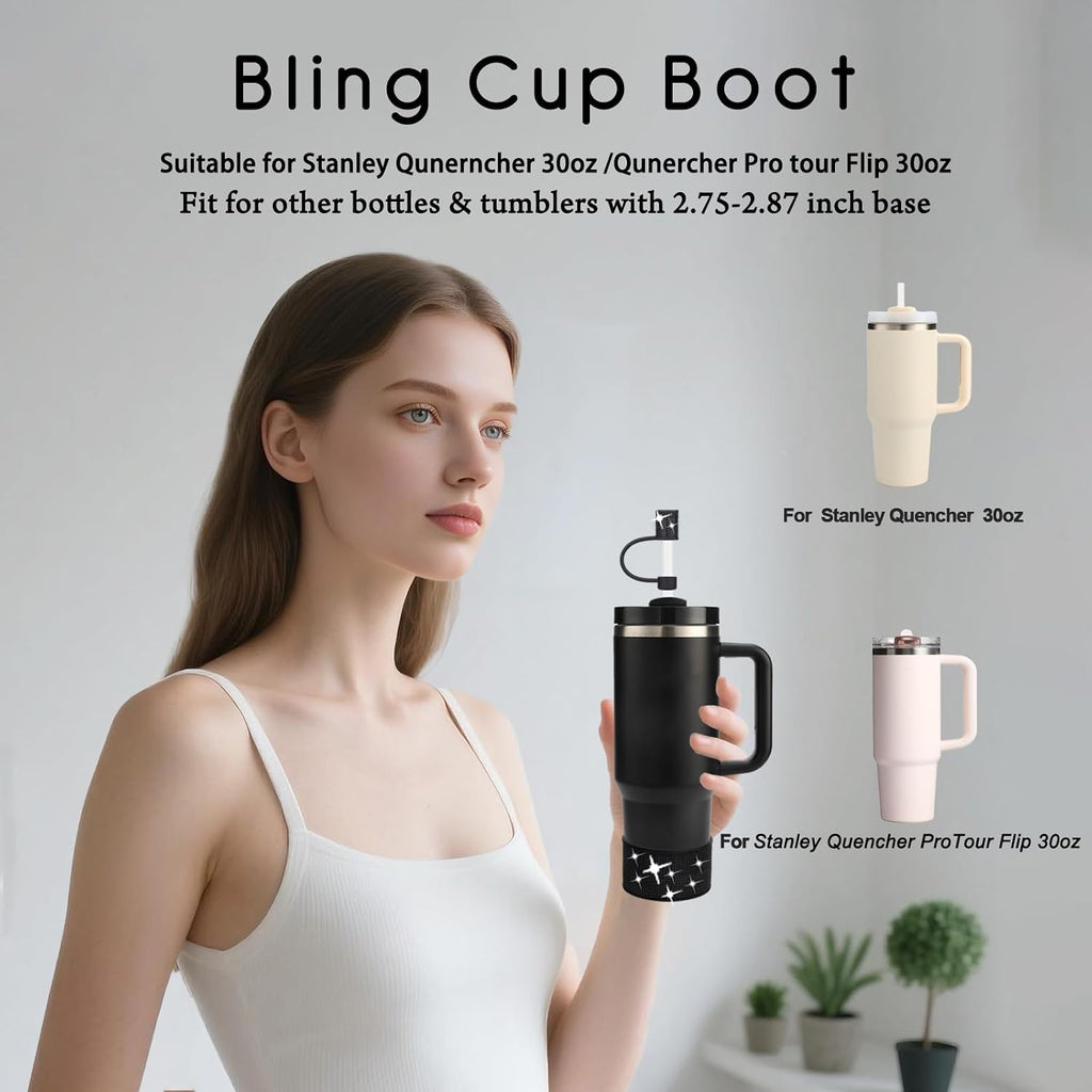 Rhinestone Stanley Cup Accessories Set Including 0.4in Bling Straw Covers, Spill Proof Stopper, Diamond Glitter Silicone Boot for Stanley Accessories 30oz (Fit 30 oz, Peony)