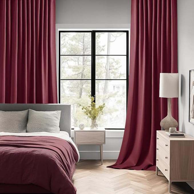 MIULEE Christmas Wine Red Back Tab Blackout Curtains 108 Inch Long 2 Panels Set - Image 2