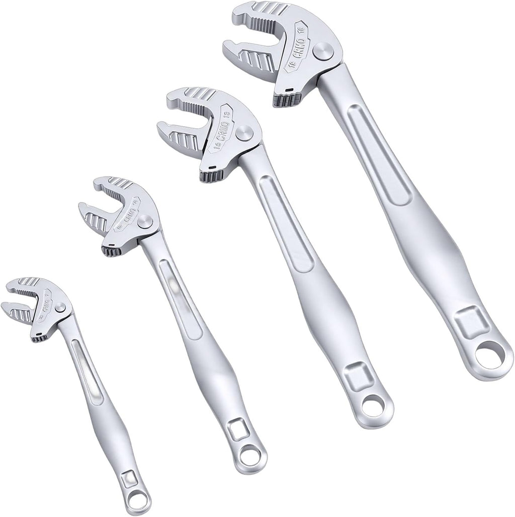 Self Adjusting Wrench, Self Locking Adjustable Wrench Set with Crab Shaped Ratchet Mechanism for Pipe Maintenance Vehicle Repair Home Workshop