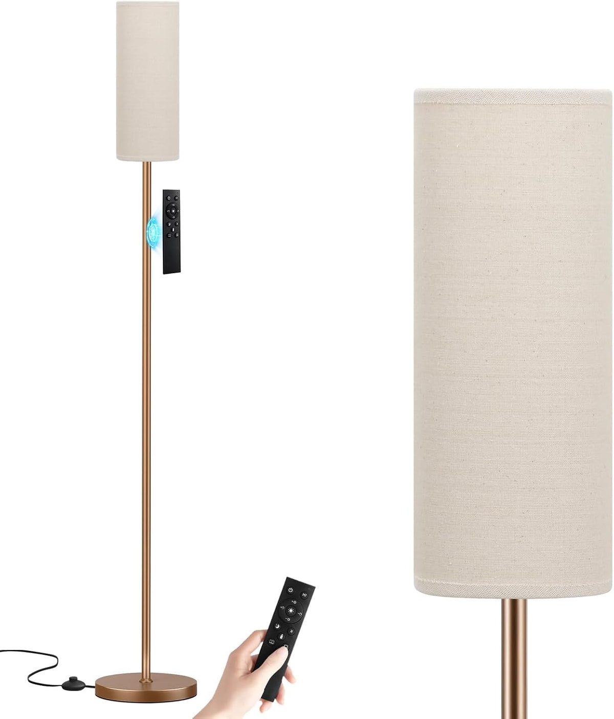 Ambimall 64'' Floor Lamps for Living Room with Remote Control and Stepless Dimmable Colors Temperature & Brightness, 9W Bulb Included(Beige Lampshade & Brown Pole)