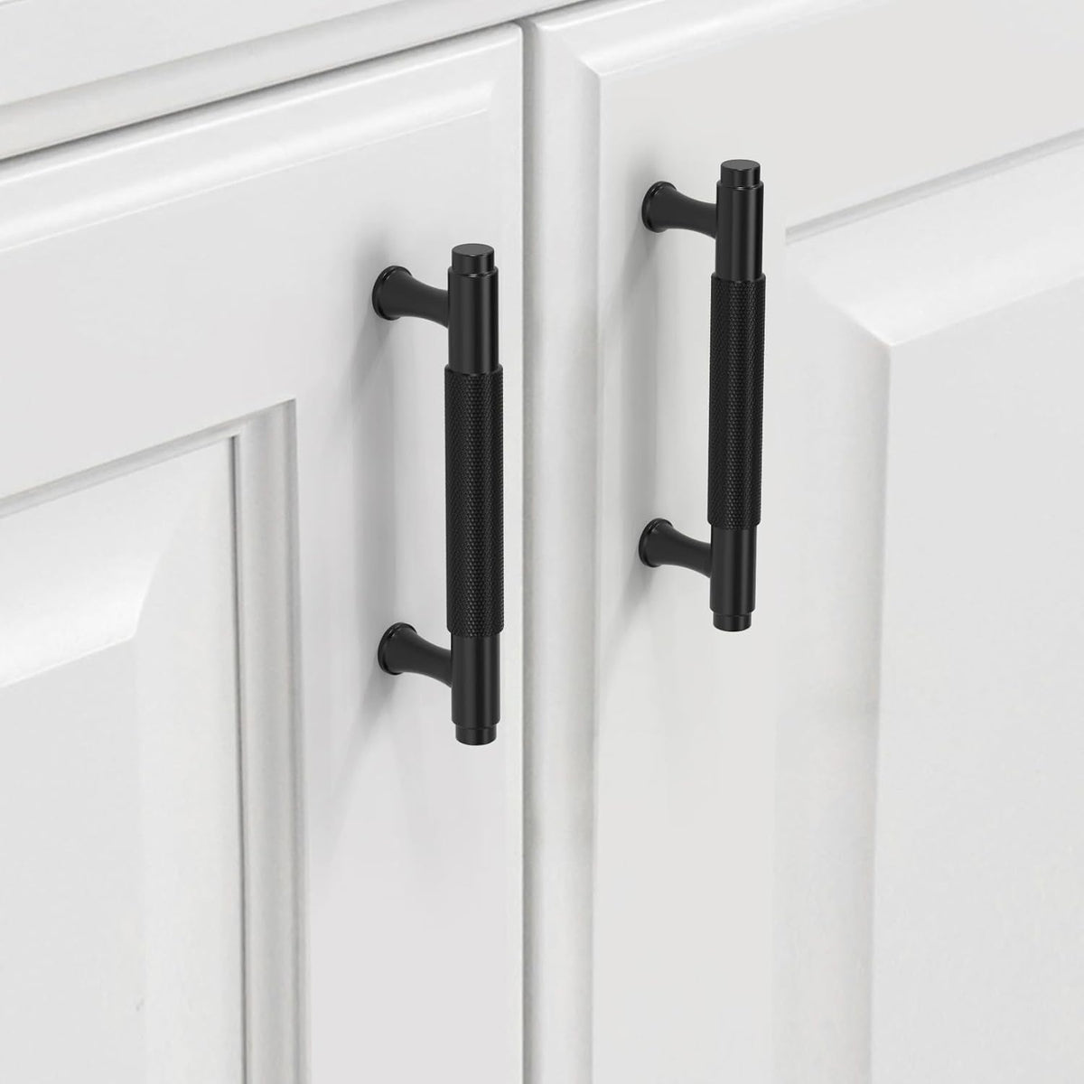 9BUILD 10 Pack Knurled Cabinet Pulls 3.75 Inch Matte Black Kitchen Cabinet Handles Black Cabinet Hardware Kitchen Handles for Cabinets Brass Drawer Pulls T Bar Drawer Handle