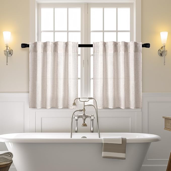 MIULEE Farmhouse Kitchen Curtains 24 Inch Length 2 Panels, Soft Thick Linen - Image 2