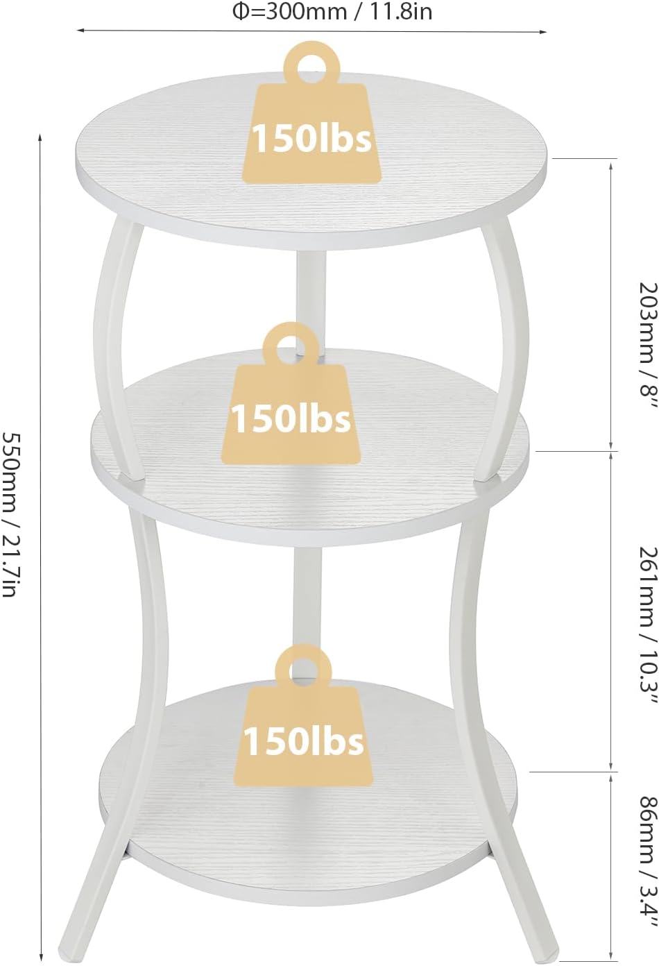 YEAKOO Small Round Side Table,3-Tier Slim Waist End Table for Small Spaces