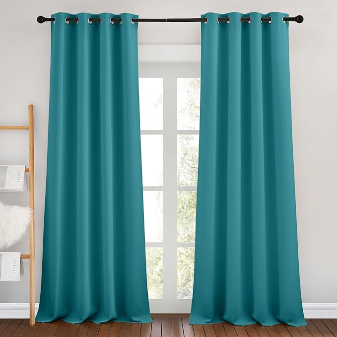 NICETOWN Peacock Teal Blackout Bedroom Curtains 96 inches Long, Grommet Thermal by NICETOWN