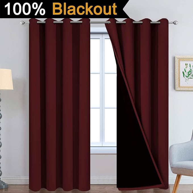 Yakamok Completely Blackout Curtains 2 Thick Layers Thermal Insulated Drapes - Image 2