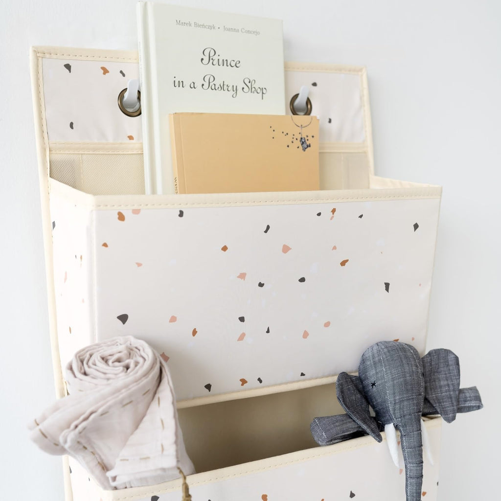3 Sprouts Over Door Organizer, 4 Pockets, Hooks Included, Terrazzo Cream