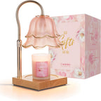 Candeldo Candle Warmer Lamp with Timer, Iridescent Floral Glass Shade