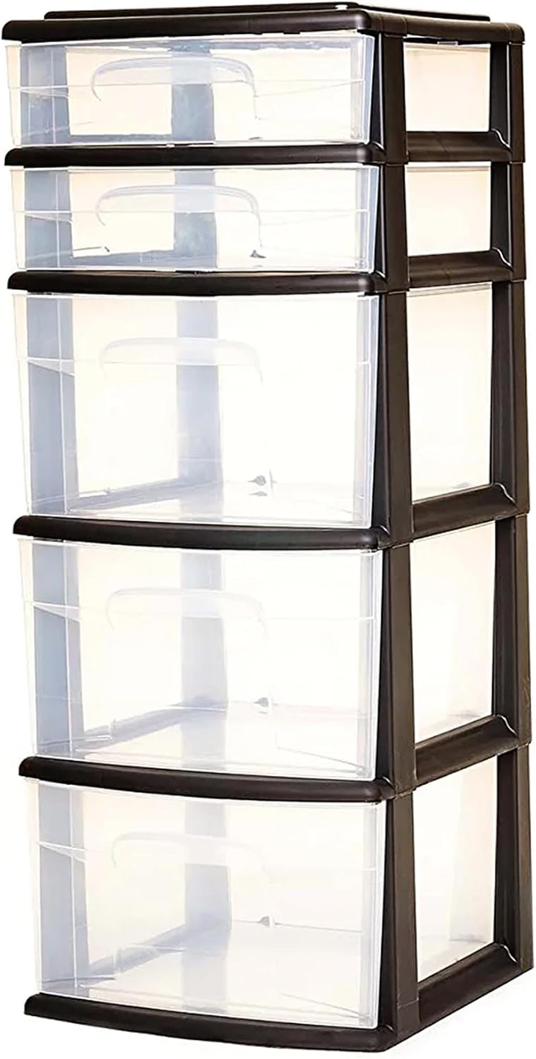 HOMZ Drawer Tower, 5-Tier Storage Organizer Unit, Black Frame