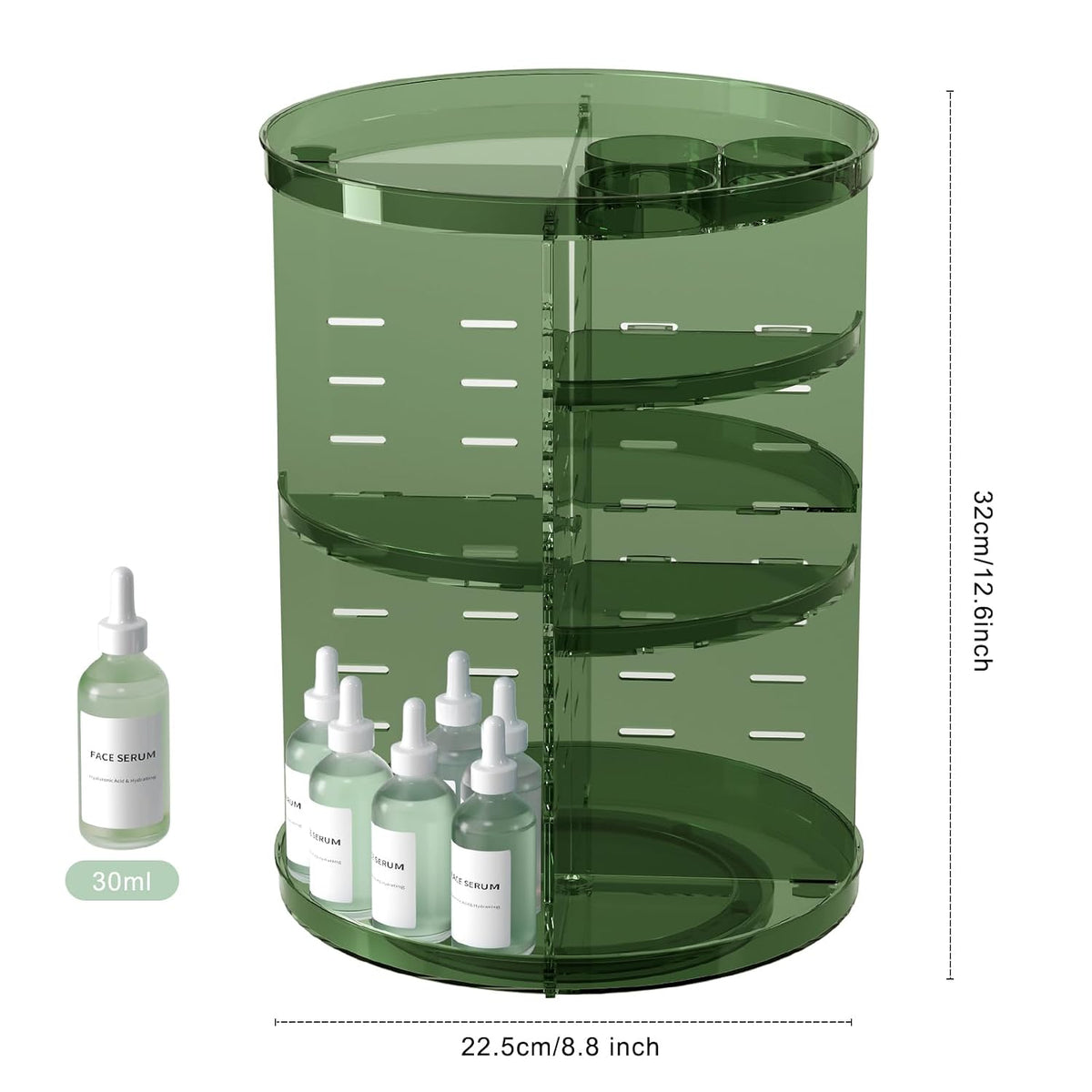 Rotating Makeup Organizer with DIY 8 Adjustable Layers, Clear Green
