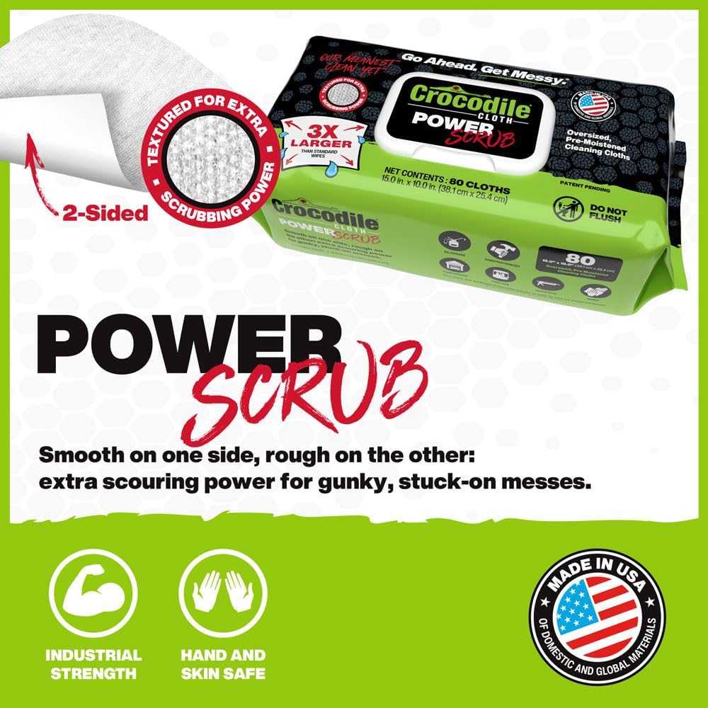 Crocodile Cloth PowerSCRUB Heavy-Duty Hand & Tool Cleaning Wipes, 80 Count