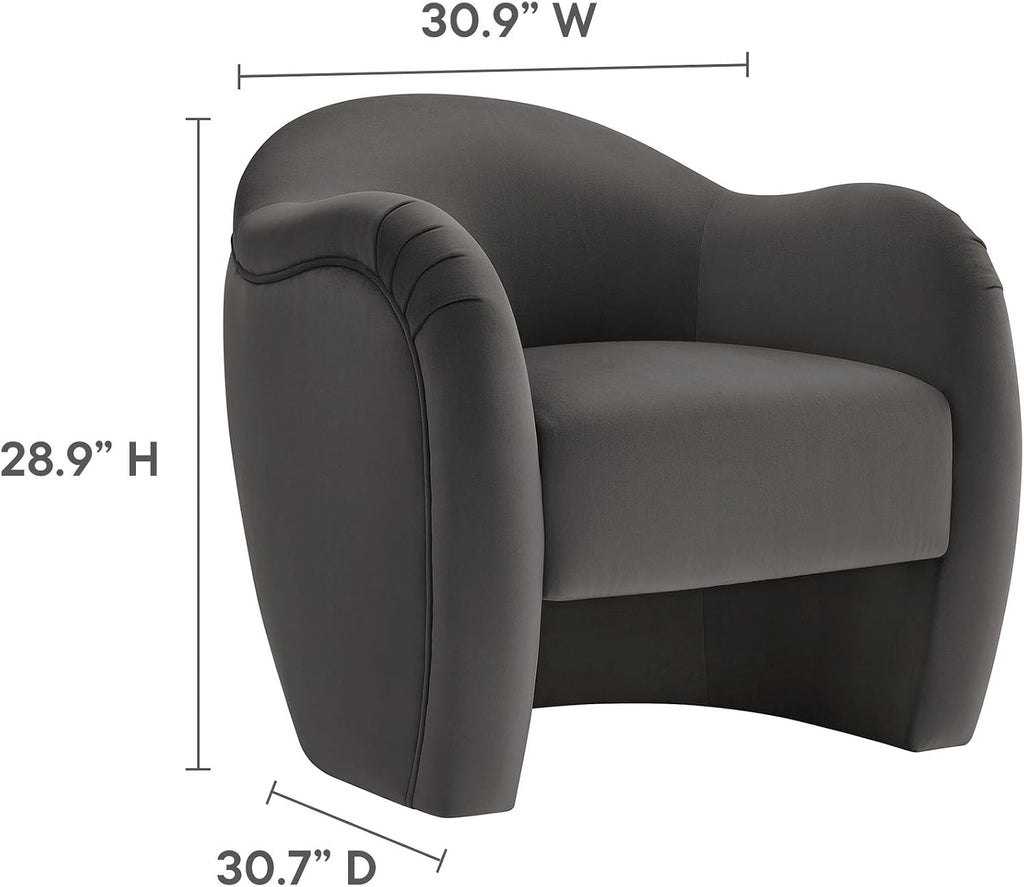 Modway Compose Barrel Chair with Performance Velvet Fabric in Storm Gray – Upholstered Accent Armchair with Curved Backrest – Cozy Lounge Chair for Reading – Round Comfy Single Sofa Club Chair
