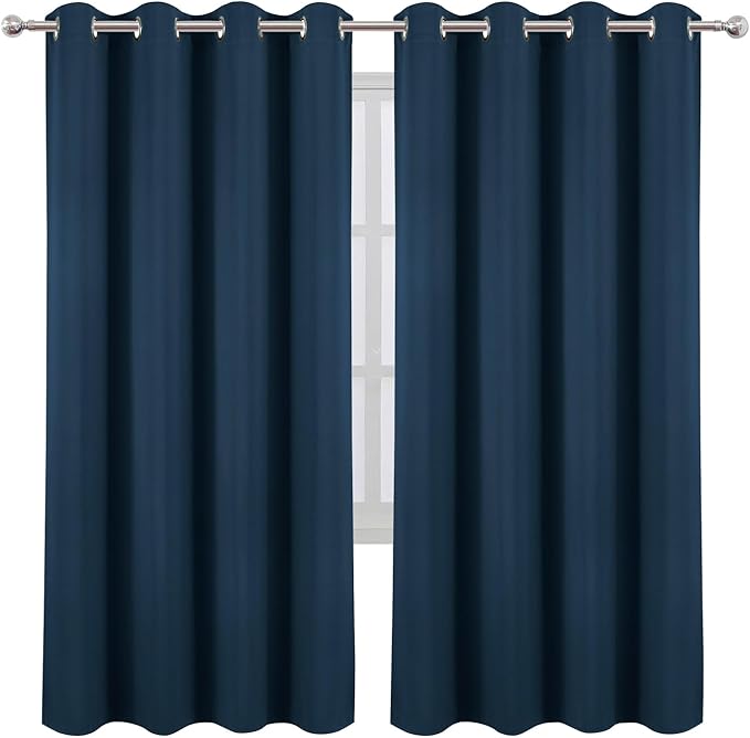 LEMOMO Blackout Curtains 66 x 72 Inch Long Navy Blue Curtains Set of 2 Panels - Image 2