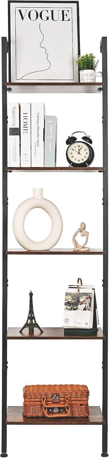 ELYKEN Ladder Shelf, 5-Tier Wood Wall Mounted Ladder Bookshelf