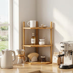 2Pc 3‑Tier Bamboo Corner Shelf, Countertop Storage Organizer,Natural