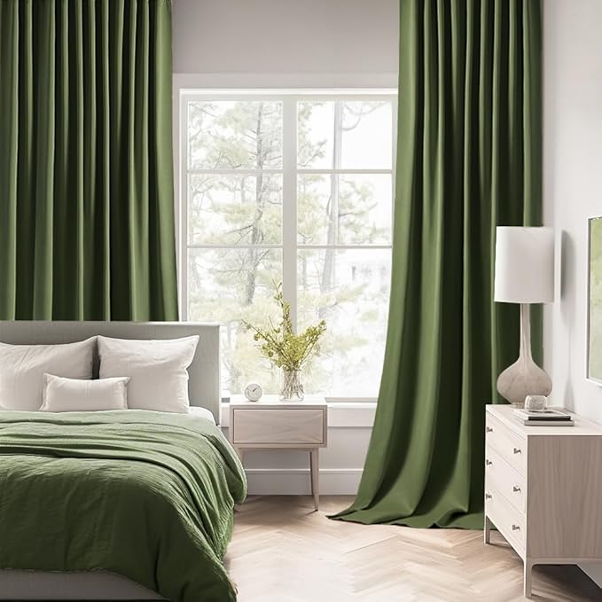 MIULEE Olive Green Back Tab Blackout Curtain 96 Inch Long 2 Panels Set - Image 2