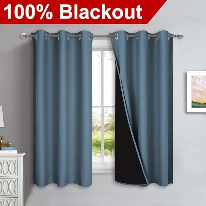 NICETOWN 100% Blackout Curtains 54 inches Long, Smoky Blue, 1 Pair, 42 inches - Image 2