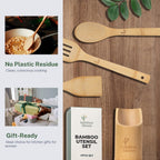 Bamboo Kitchen Utensils Set with Holder, 4-Pieces Wooden Cooking Utensils for Nonstick Cookware, Natural Bamboo Spoons & Spatulas, Comfortable Grip, Kitchen Essentials (4 Pieces + Holder)