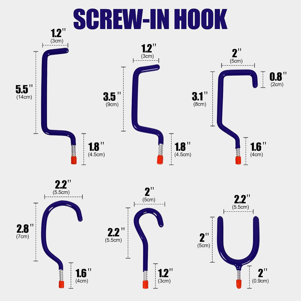 Garage Hooks Heavy Duty, 12-Pack Mixed Utility Garage Hooks, Wall Mounted Steel Tool Hangers for Garage Wall Organizer, Hold Ladders Tools Bikes (Blue, 6 Type & 12 Pack)
