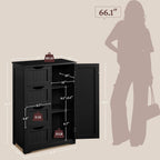 Yaheetech Small Bathroom Storage Cabinet with 4 Drawers & Door, Black