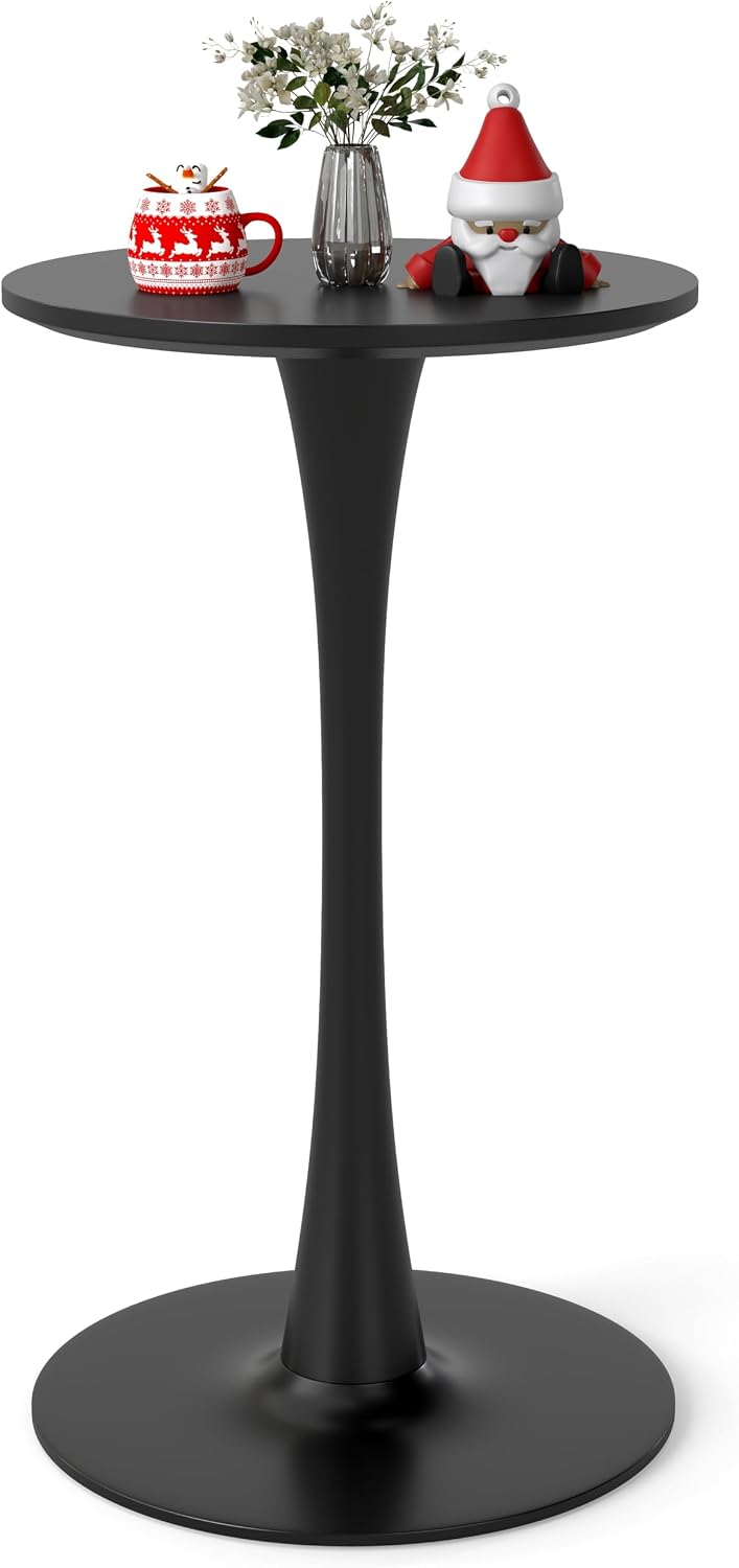 Modern Tulip Round Bar Table, 41” Height Bistro Pub Table, Height Cocktail Bar Table with Metal Base and MDF Top for Kitchen, Dining Room, Home Bar, Café, Small Spaces, White