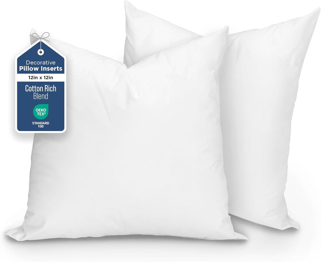 Martex Decorative Throw Pillow Inserts, White, 12" x 12", Pack of 2