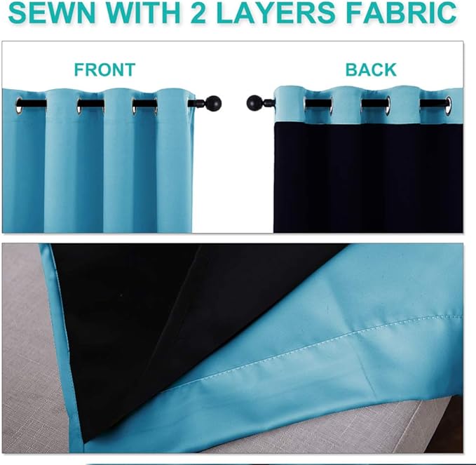 NICETOWN 100% Blackout Curtains 54 inches Long, Teal Blue, 1 Pair, 42 inches - Image 5