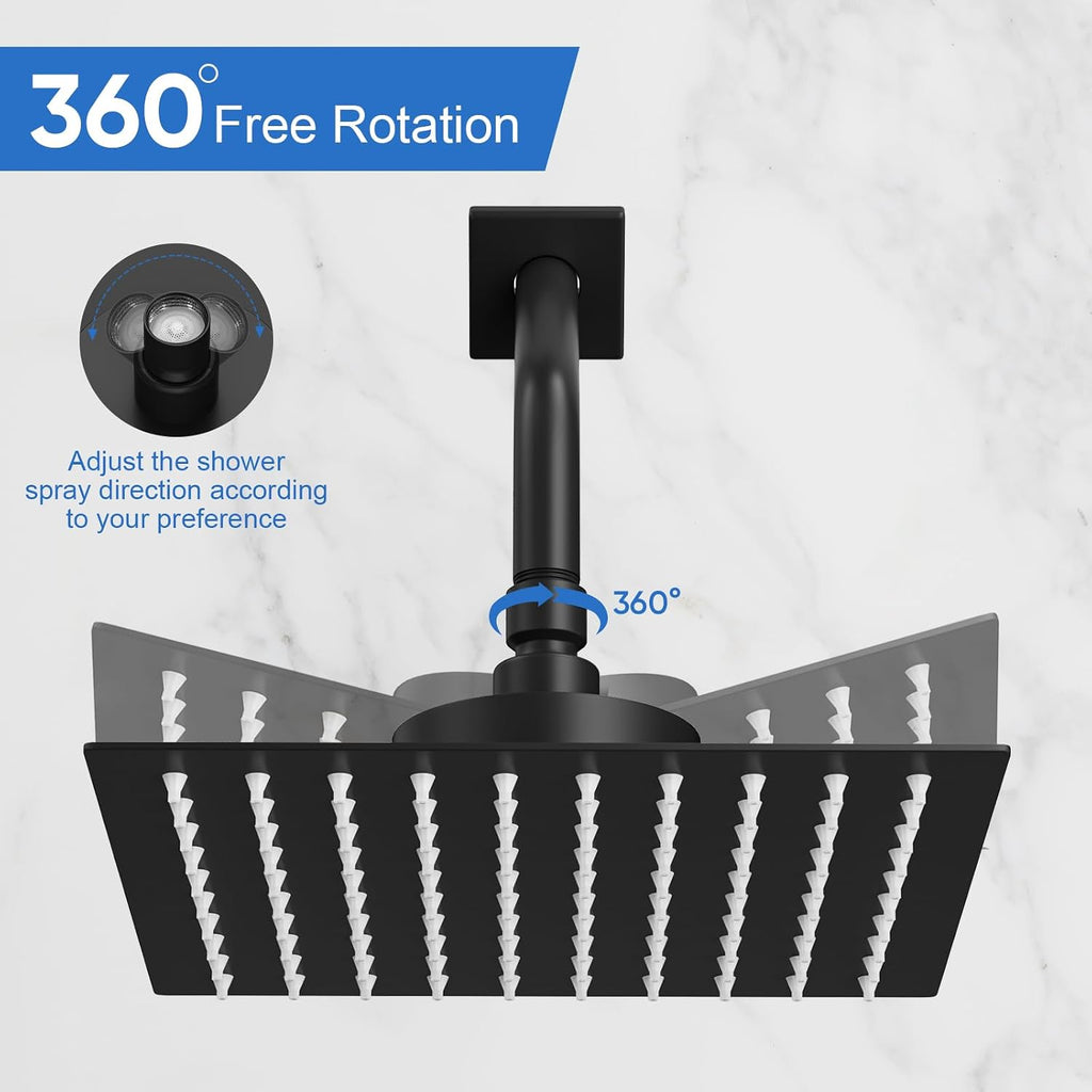 Shower Faucet Set Matte Black Rain Shower Head and Handle Set