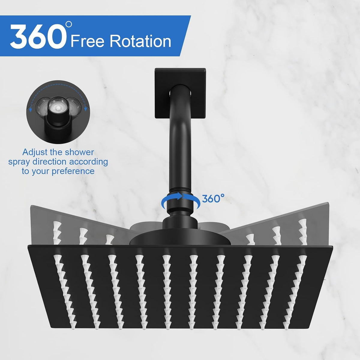 Shower Faucet Set Matte Black Rain Shower Head and Handle Set