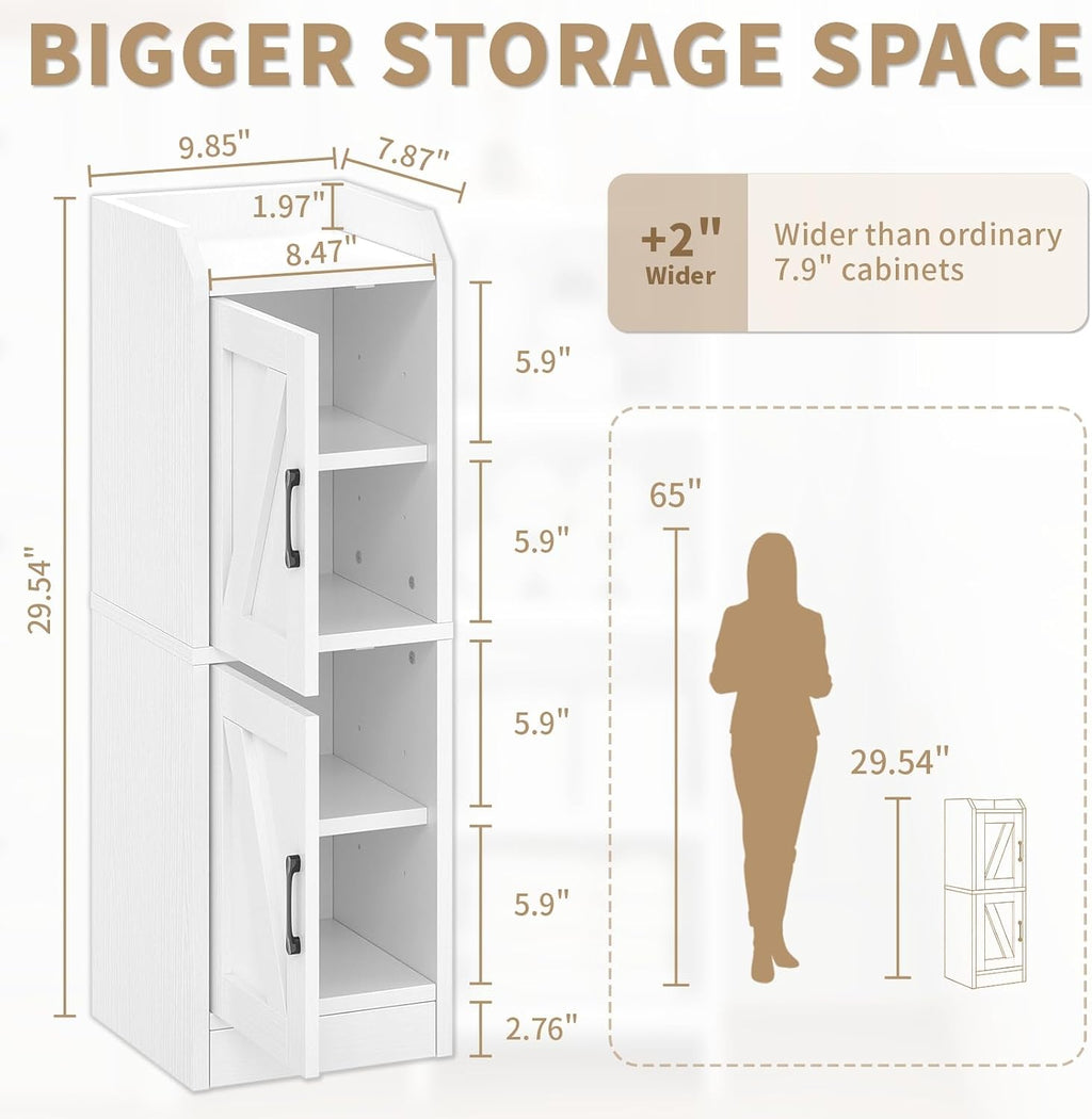 Narrow Bathroom Storage Cabinet with 2 Doors and Shelves, 9.8" W Small Storage Cabinet for Toilet Paper Storage, Slim Cabinet for Small Spaces, Bathroom, Kitchen, 9.8" W × 7.9" D × 29.5" H, White
