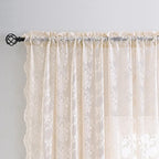 YJ YANJUN Vintage Lace Curtains 96 Inches Long-Victorian Floral Pattern Dusty - Image 2