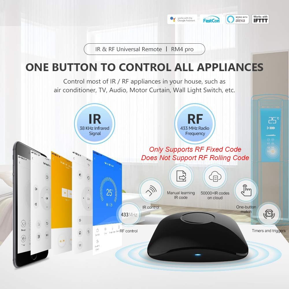Broadlink Rm4 Pro Universal Remote with Sensor Cable,RF/IR Smart Remote