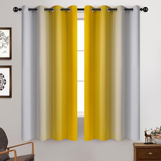 Yakamok Yellow Ombre Curtains 63 Inches Long, Light Blocking Gradient Color - Image 2