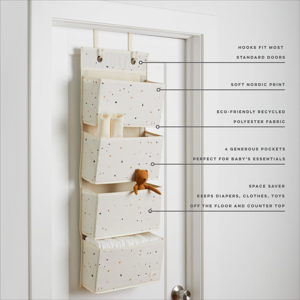 3 Sprouts Over Door Organizer, 4 Pockets, Hooks Included, Terrazzo Cream