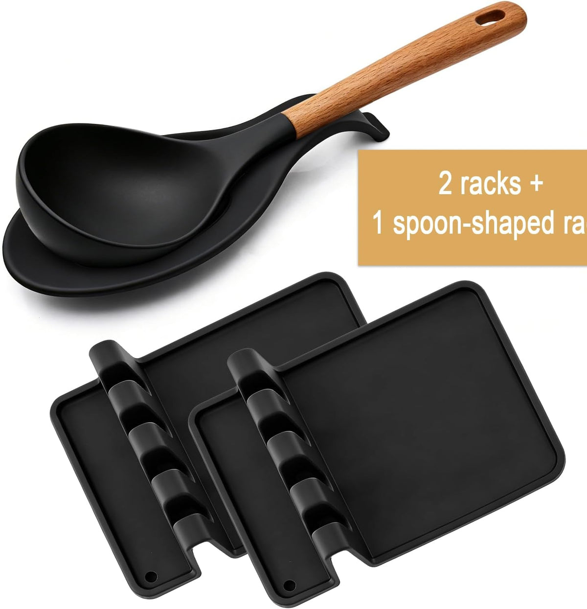 Kitchen Spoon Kitchen Gadget Holder for Ladles Rest Spoon Holder for Stove Top Black 3 Pcs (3, Black)
